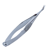 Vannas Angled Forward Capsulotomy Scissors, Serrated Handle With Polished Finish, 6mm Blades, Sharp Pointed Tips, 9mm Mid Screw To Tip, And Overall Length Of 3 3/8" (85mm) 